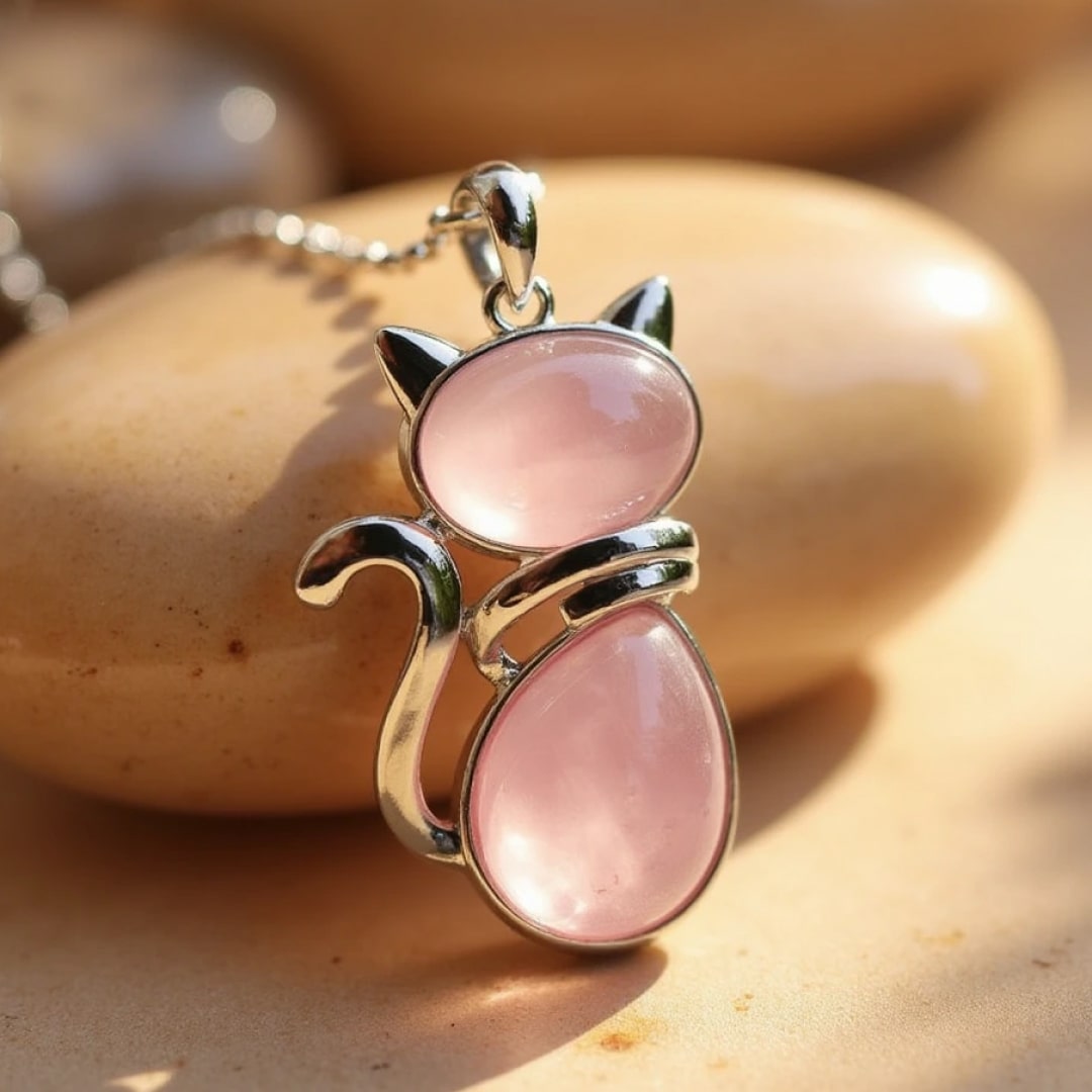 Halskette mit Katzenanhänger aus Naturstein